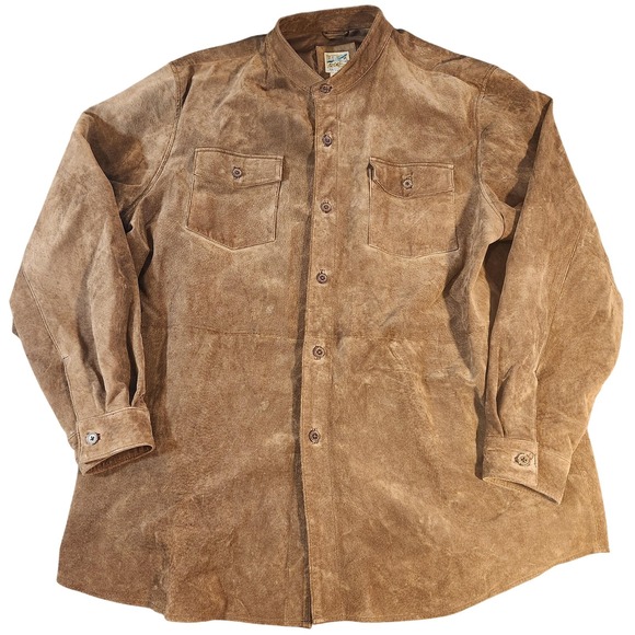 TravelSmith Jacket Mens XL Brown 100% Leather Shirt Suede Button Up Outdoors - Picture 1 of 7